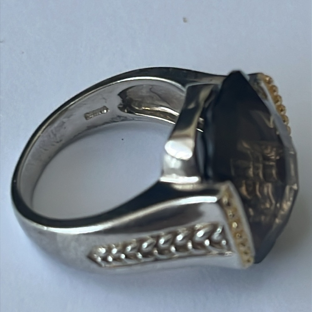 Size 9 Silver Large Rectangle Brown Stone Ring - image 5